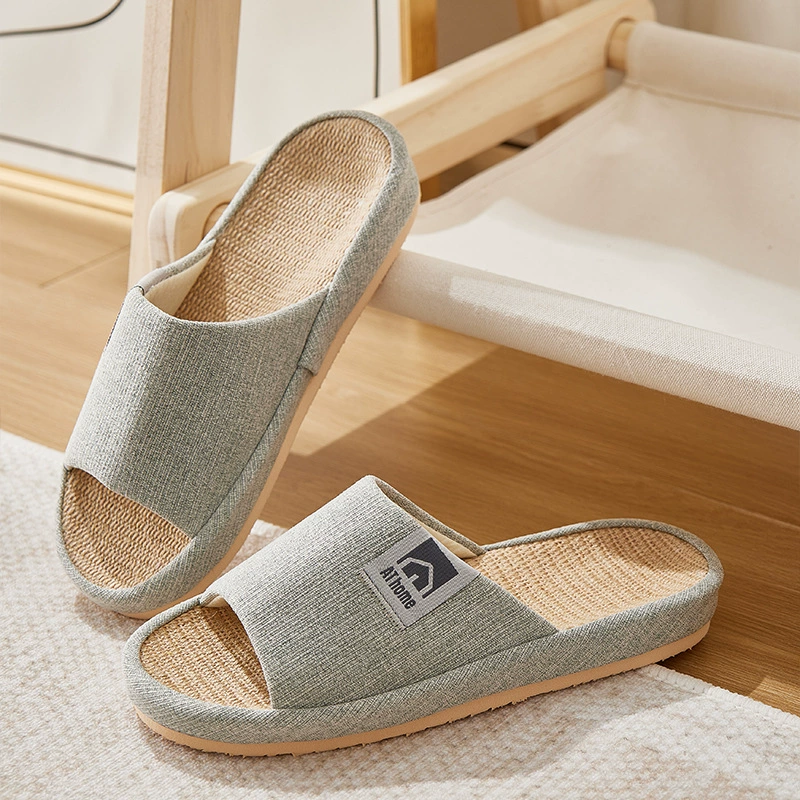 Весенние льняные тапочки на толстой подошве домашние закрытые бесшумный нескользящий дезодорант деревянный пол хлопок и льняные тапочки оптом четыре сезона