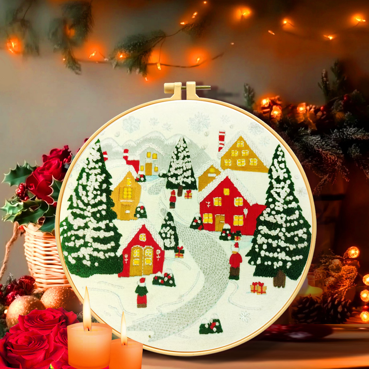 Colección Navideña de Punto de Cruz con Bordado Real de la Mona Lisa, Estilo Europeo, Bordado Navideño para Decoración de Sala de Estar, Bordado de Dibujos Animados image 2