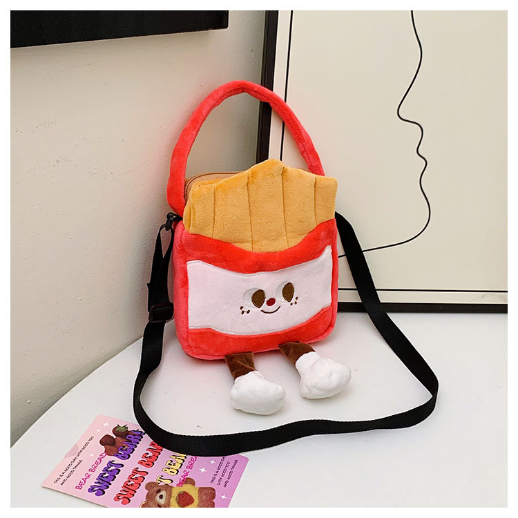 2024 Ny kreativ tecknad pommes frites dockväska för kvinnor plysch bärbar axelväska japansk söt liten väska_voghion.com