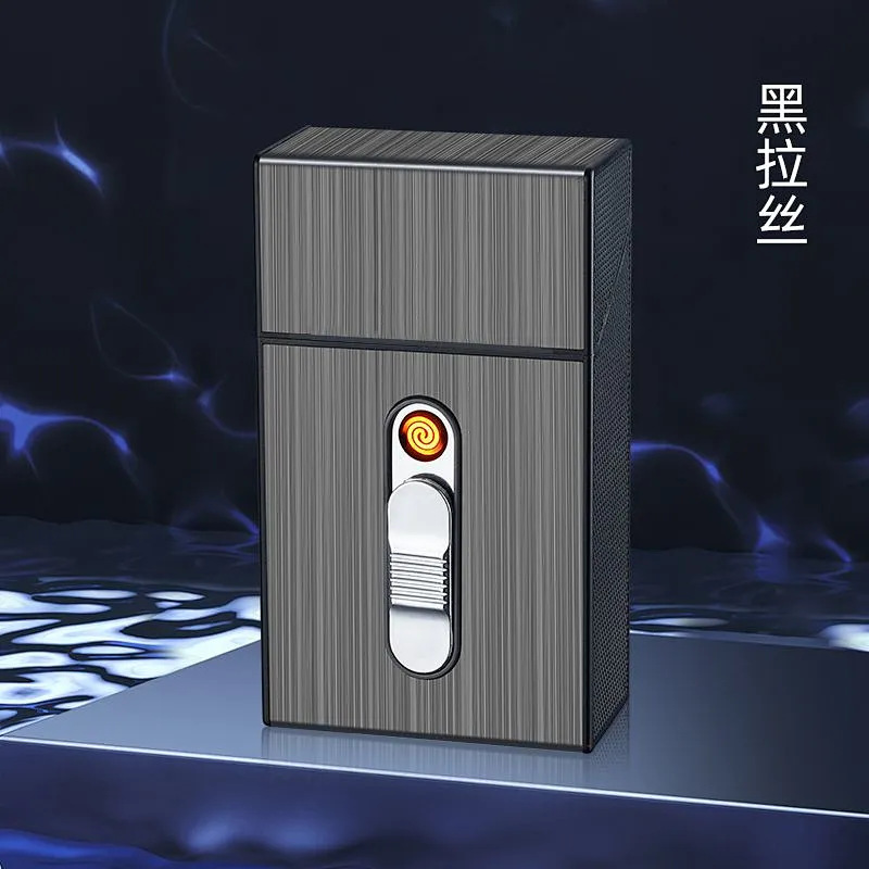 充電式ライターとタバコボックスが一体化した男性用20個パック、クリエイティブな個性、ポータブル太いボックス、フルボックスタバコボックス、防風|undefined