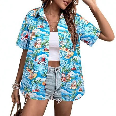 European and American Christmas Plus Size Women's 3D Shirt Digital Print Hawaiian Women's Santa Claus Pattern Shirt European and American Christmas Plus Size Women's 3D Shirt Digital Print Hawaiian Women's Santa Claus Pattern Shirt