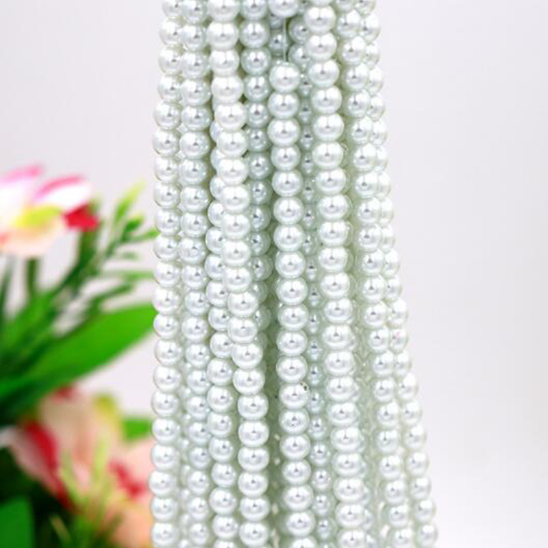 Glass white beaded bracelet pearl handmade