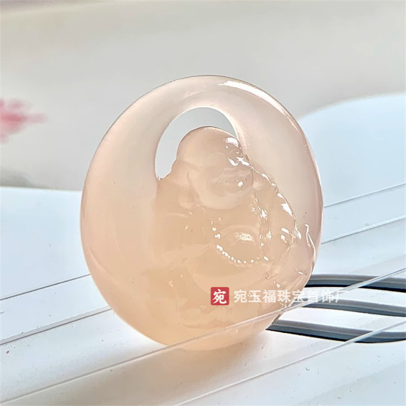 공장 도매 아프간 옥 연꽃 뿌리 분말 중공 MAITREYA 펜던트 여성의 파란색 흰색 웃음 부처님 옥 펜던트 목걸이