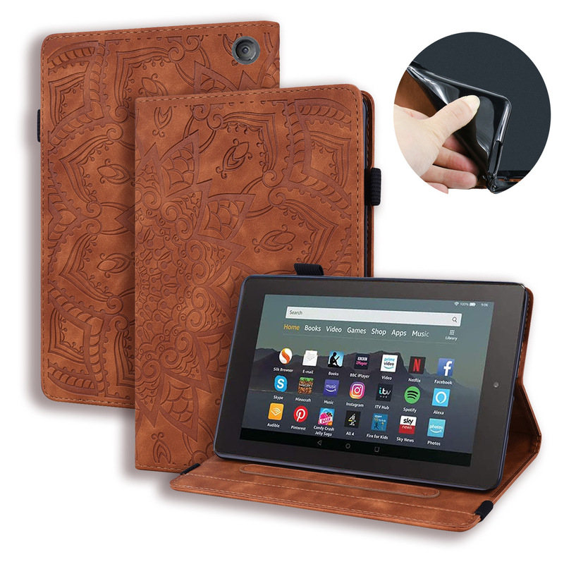 Applicable to Amazon Fire 7 2022 tablet computer leather case retro frosted stitching contrast color card leather case