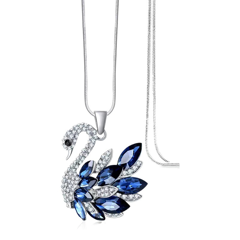 Simple elegante nuevo Cisne cristal estilo coreano suéter largo cadena collar de las mujeres Otoño e Invierno versátil borla accesorios moda