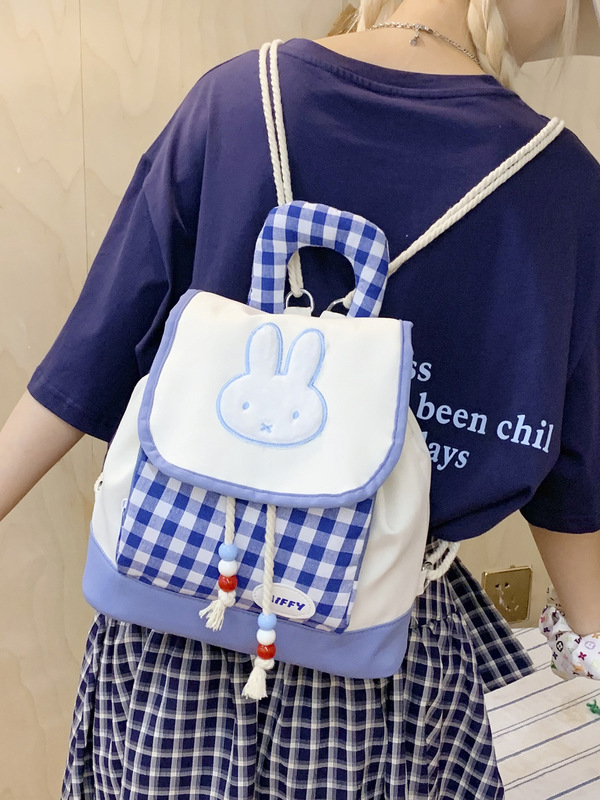 かわいいガーリーハート小さなバックパック女性のための 2025 新しい漫画ウサギミニバックパック軽量カジュアルチェック柄バッグ|undefined