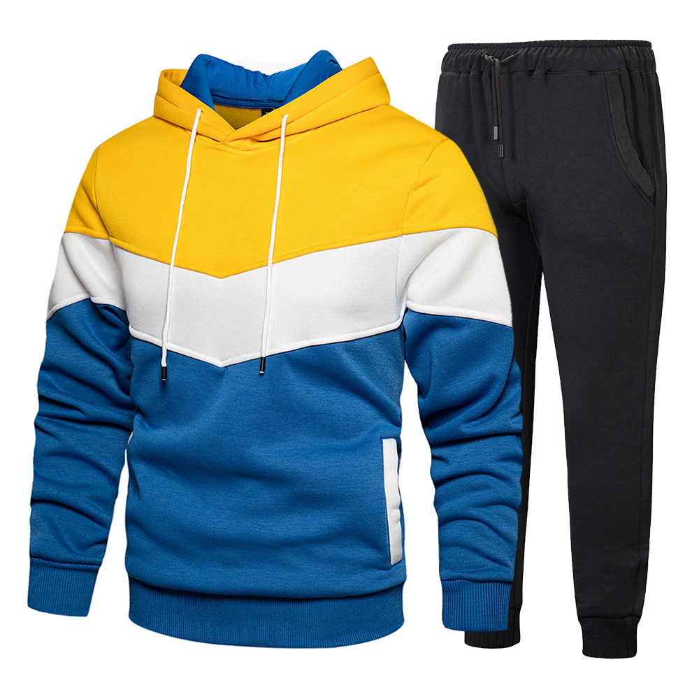 Herreklær vår og høst store størrelser casual genser med hette herredress herrefargematching trend løs sportsdress i to deler_voghion.com
