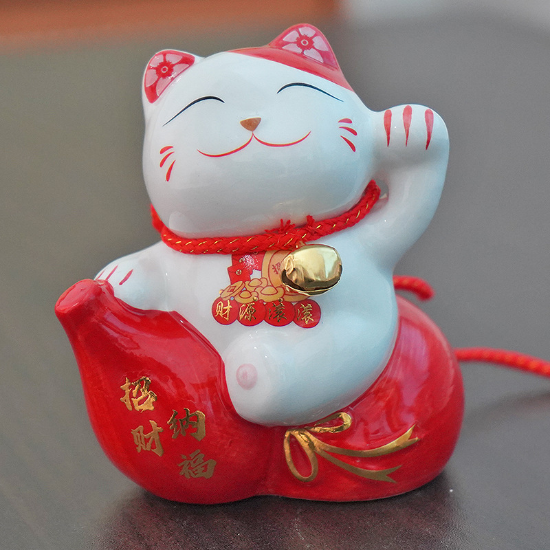 陶瓷小招财猫存钱罐花艺花篮搭配小摆件创意年会礼品|undefined