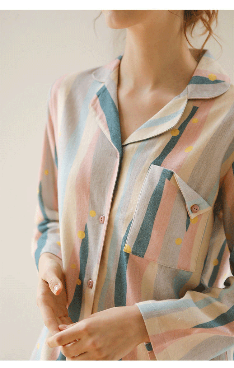 Title 9, Retro Oil Painting Striped Pajama Set