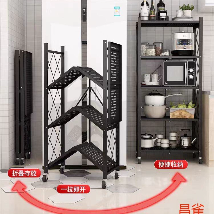 Folding Shelf Rack, 5-Layer Black Steel Pipe Storage, Foldable Multi-Size Organizer