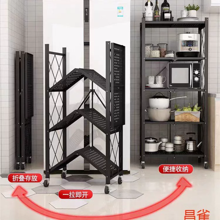 Folding Shelf Rack, 5-Layer Black Steel Pipe Storage, Foldable Multi-Size Organizer