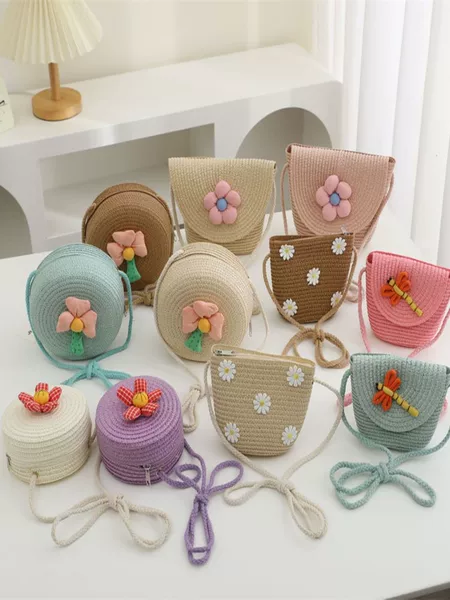 Summer Children's Bag Women's Pastoral Style Straw Bag Woven Bag 2025 New Cute Fashion Girl Crossbody Straw Bag
