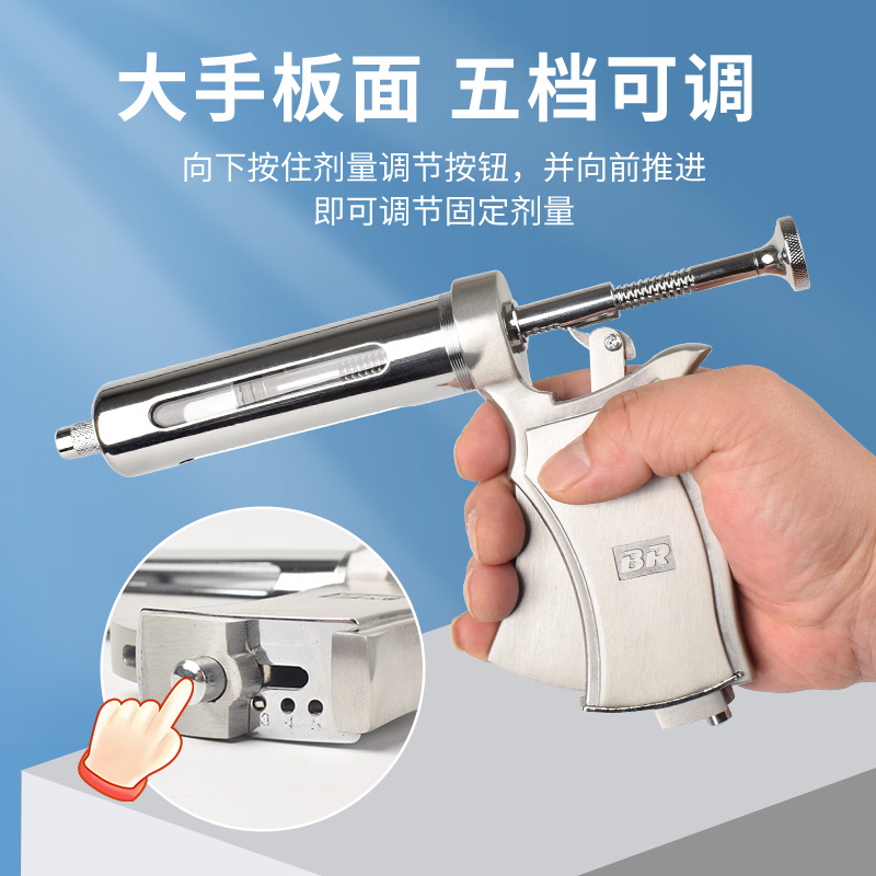 inyector de vacunación continua semiautomático de acero inoxidable veterinario inyector de vacunación ajustable de metal para cerdos 50ml
