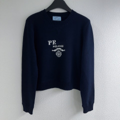 南油高品质P家早春新款经典字母羊毛提花圆领毛衣针织百搭休闲女
