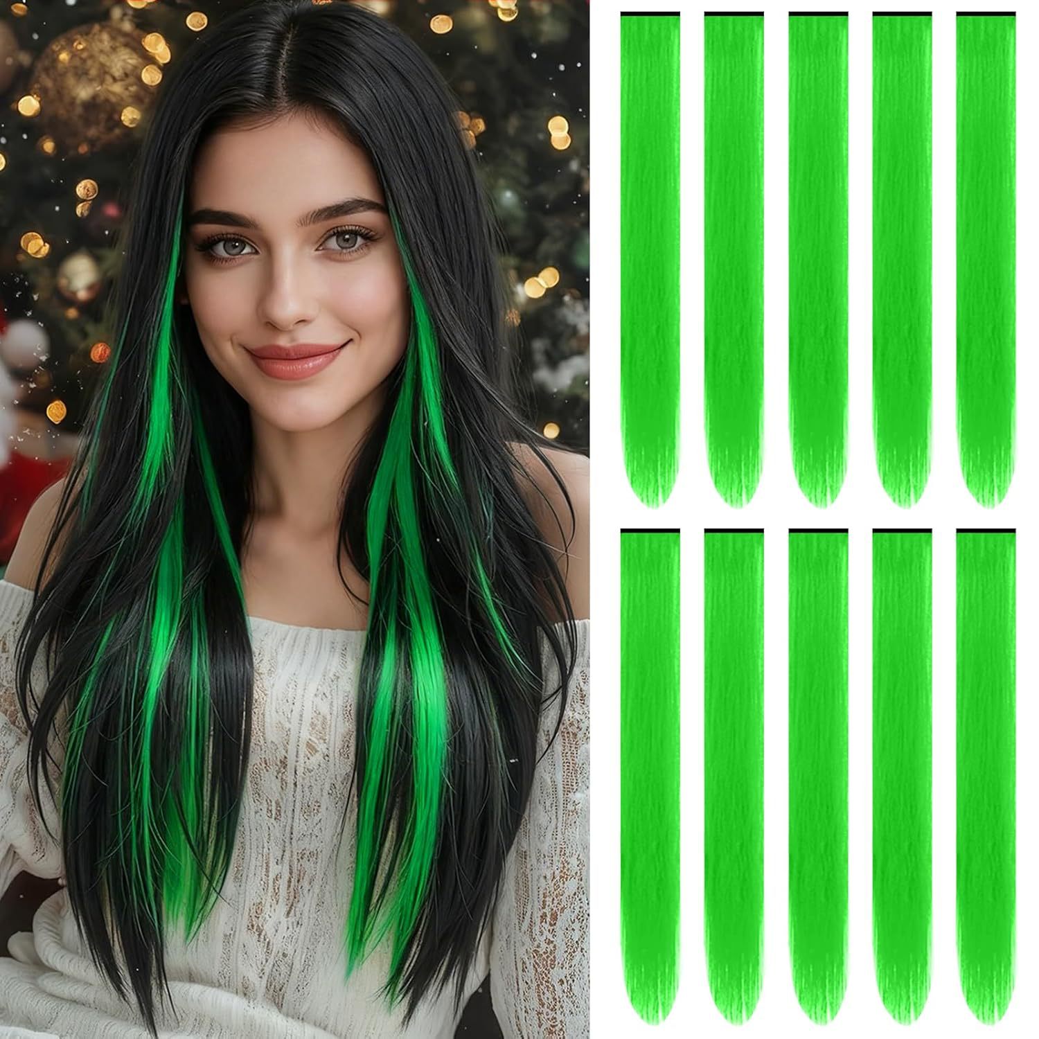 【In Stock】Instant Delivery Cross-Border Synthetic Fiber Colored Hair Extensions Seamless Clip-In Hair Extensions Single Piece Ear-Hanging Hair Dye Single Piece