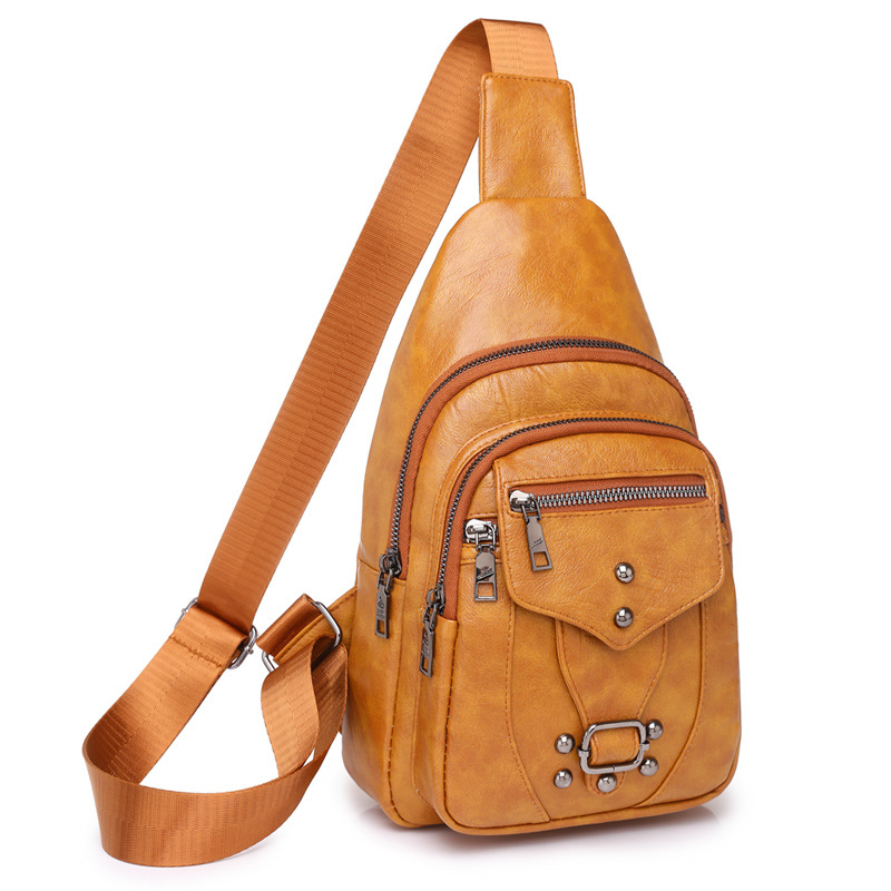 Bolsa de pecho de las mujeres Nueva PU de cuero suave con textura bolsa de mensajero transfronteriza de gran capacidad simple retro bolsa de hombro bolsa de viaje