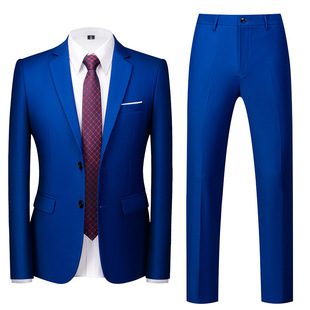 Ready-Made Men's Blue Suit Two-Piece Business Casual Bright Suit Suit Korean Style Groomsmen Group Uniform