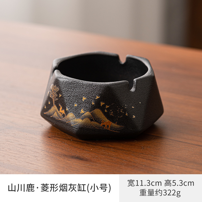 家庭用大型灰皿ミニマリスト禅ブラック防風灰皿オフィスライト高級ハイエンドファッション装飾灰皿|undefined