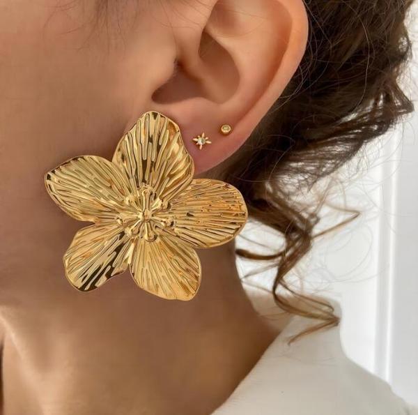 golden retro brand earrings