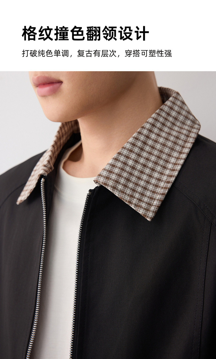 Áo khoác bomber nam cổ lật kẻ caro phong cách công sở — đen chi tiết 5