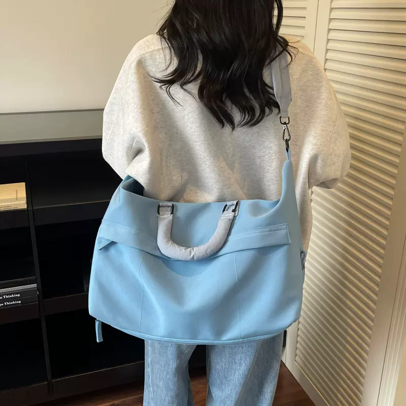 便捷纯色手提旅行袋时尚潮流单肩包简约可套拉杆箱收纳包斜挎包包