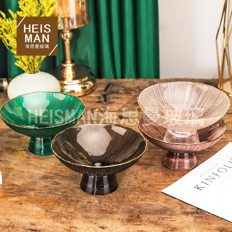 Creative Colored Glass Fruit Bowl Large Capacity Dry Fruits Blue Living Room Fruit Platter Snack Candy Storage Tray Wholesale