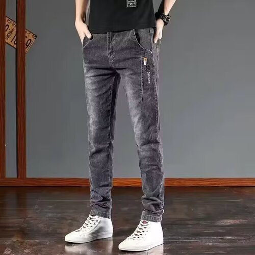 Men's Spring and Autumn Fashion Elastic Tapered Straight Leg Jeans, Spring and Autumn Trend Brand Versatile Casual Long Pants 2025