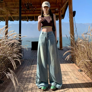 欧货阔腿直筒牛仔裤2025新款高腰休闲牛仔阔腿裤女显腿长显瘦设计