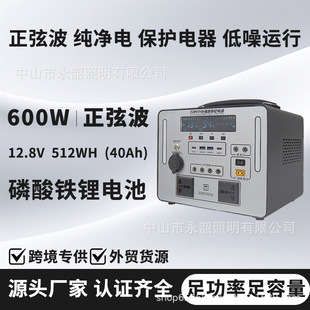 Outdoor Mobile Power Supply 600W Sine Wave Portable High Power 220V Lithium Iron Phosphate Battery Camping Style Stall