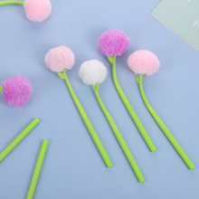 韩版创意 毛球硅胶笔 吊坠中性笔可爱卡通小云朵毛绒球挂件笔