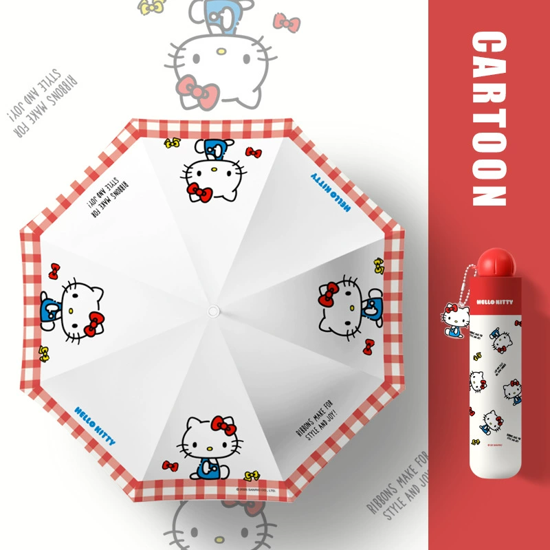 Hello Kitty, small handheld umbrella solar-powered, sun protection, custom-made