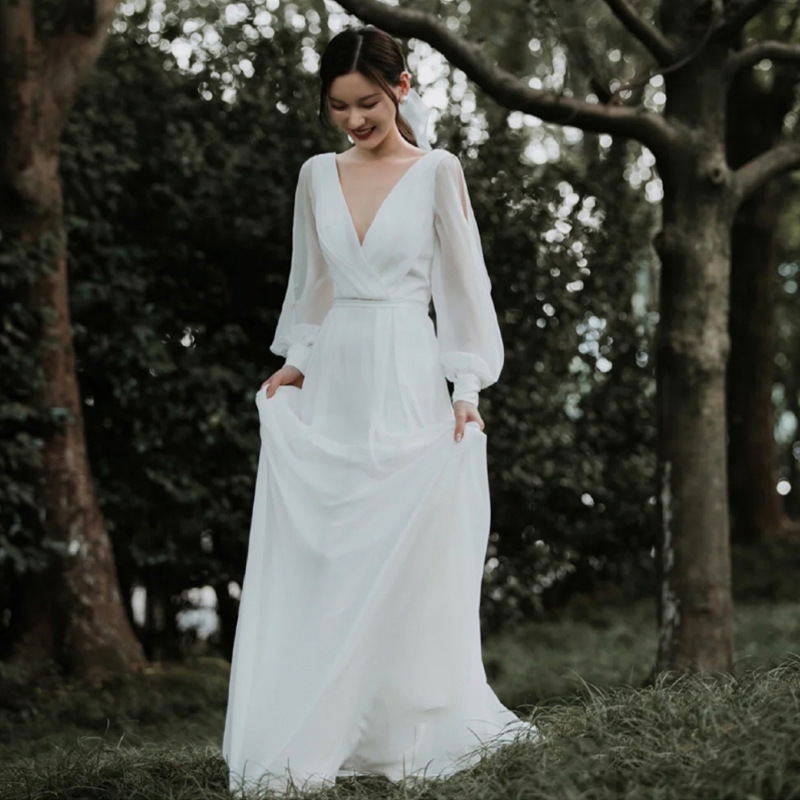 Forest-Style Light Wedding Dress 2026 New Bridal Gown Plus Size Arm-Covering Super Fairy-Like Slimming Travel Photography Light Veil Wedding Dress for Women