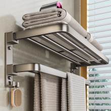 毛巾架太空鋁免打孔卫生间置物架现代简约枪灰浴巾架浴室收纳神器