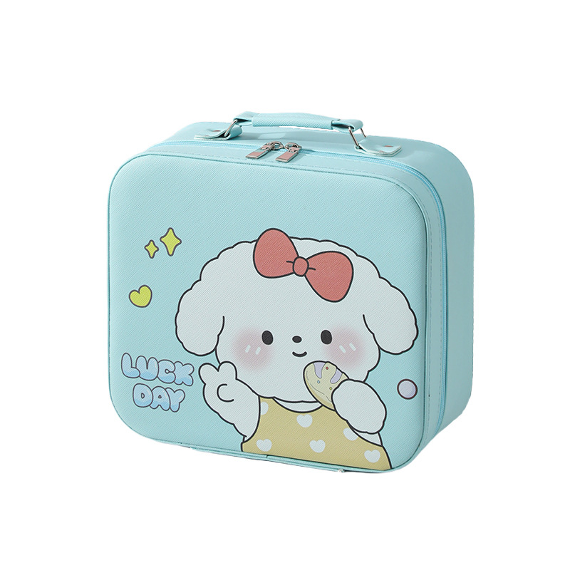 Nueva caja de maquillaje de dibujos animados con lámpara LED con partición maleta multifuncional portátil de gran capacidad de alto valor de maquillaje
