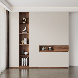 Household Solid Wood Shoe Cabinet, Household Entrance Door, Entrance Hall Cabinet, Large Capacity Wall-Mounted Integrated Foyer Storage Cabinet