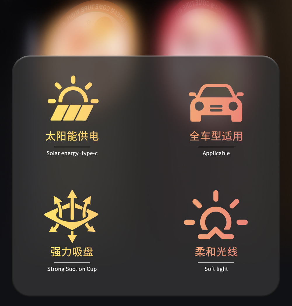 Cross-border car ambient light, solar-powered wireless decorative light, LED warning light, triangular window wish-fulfilling ambient light
