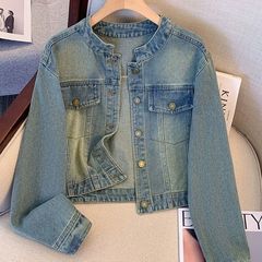 复古短款牛仔外套2025新款女春秋款小个子牛仔衣夹克上衣女