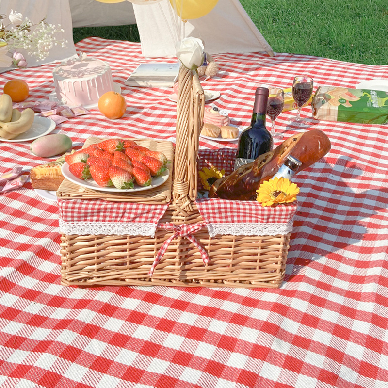 Cesta tejida hecha a mano japonesa cesta de picnic al aire libre almacenamiento fruta merienda pan cesta ratán cesta de mano cesta de verduras