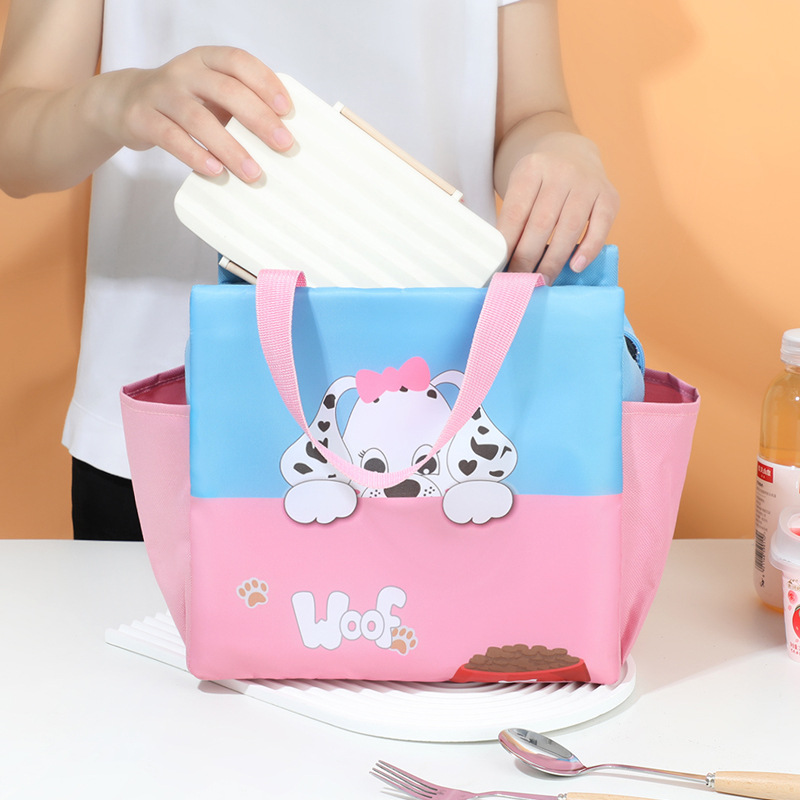 Nuevo bolso de aislamiento térmico portátil de doble bolso cuadrado de color de cartón de dibujos animados bolsa de almuerzo de gran capacidad bolsa de bento explosión de comercio exterior transfronterizo