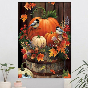 Pumpkin bird cross stitch 2022 New thread embroidery suitable for restaurant hanging European style background hanging painting decorative painting