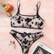 新款欧美亚马逊植绒透视装黑色性感诱惑装浪漫情趣内衣套装女