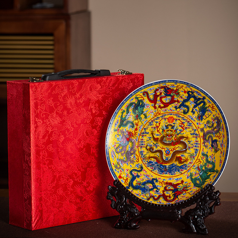 Jingdezhen Hanging Plate Porcelain Ornaments Wine Cabinet Decorations Ceramic Lucky Ornaments Living Room Ancient Shelf Crafts