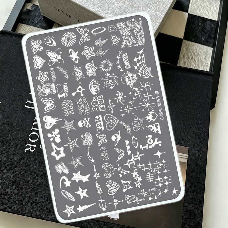 Star Dust Cross-Border Xiaohongshu New Nail Art Transfer Plate Template Y2K Style Retro Millennium Steel Plate