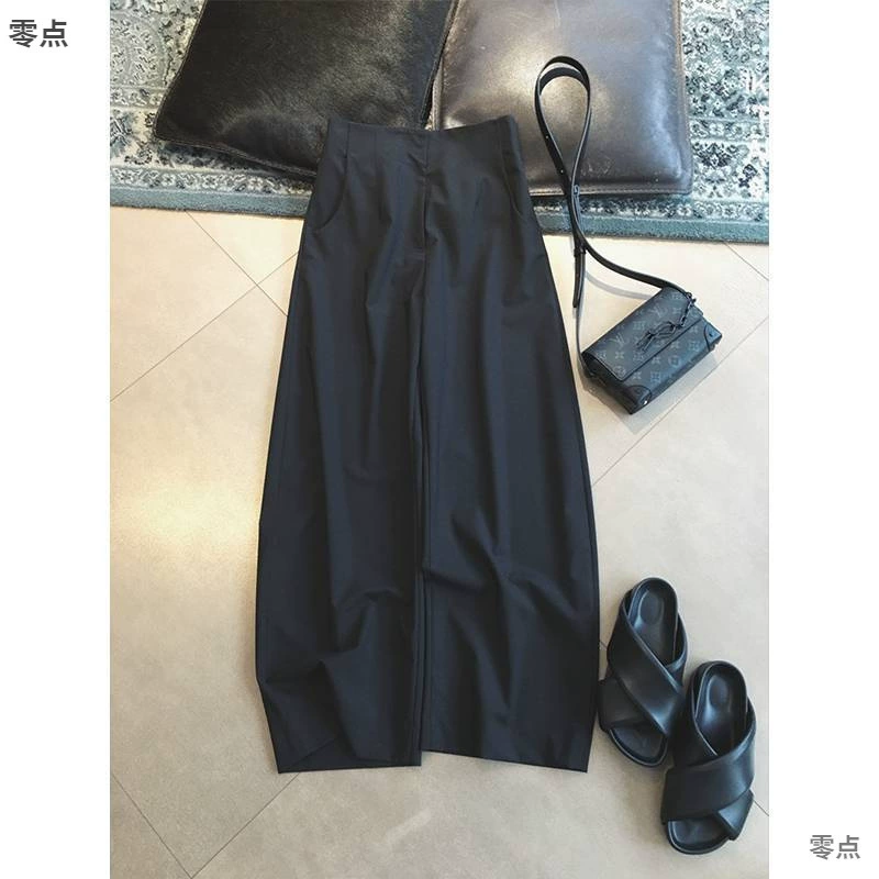 Женские черные брюки-кокон с высокой талией, драпировкой и широкими штанинами, модный дизайн лето 2025 года