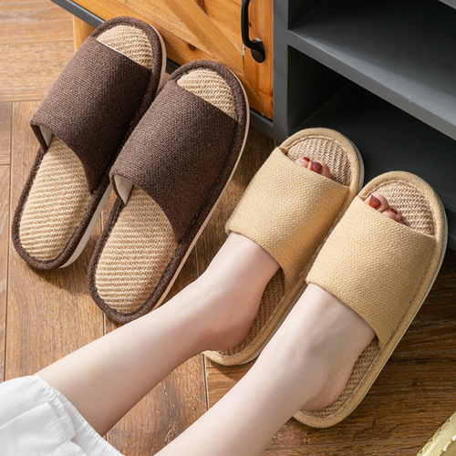 Japanese simple cotton and linen slippers, universal for all seasons in spring and autumn, men's home indoor household couple linen slippers wholesale