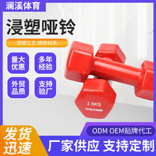 跨境供应六角包胶哑铃家用瑜伽练臂彩色光面女士健身器材批发浸塑