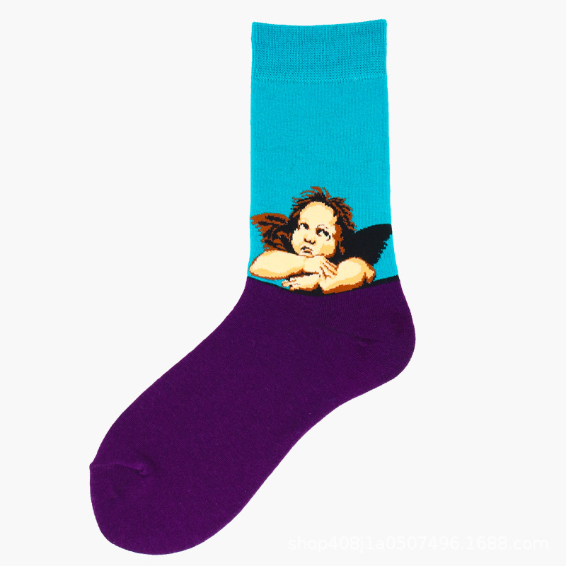 Calcetines de Comercio Exterior, Calcetines de Media Pantorrilla con Pintura al Óleo de Estilo Creativo Europeo y Americano, Calcetines Largos de Moda Transfronterizos, Calcetines de Algodón de Media Pantorrilla para Otoño e Invierno.