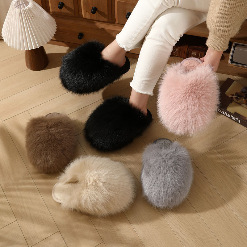 Cross-border hot-selling fluffy plush slippers for women, wholesale autumn and winter TPR plush home cotton slippers for women, foreign trade large size Cross-border hot-selling fluffy plush slippers for women, wholesale autumn and winter TPR plush home cotton slippers for women, foreign trade large size