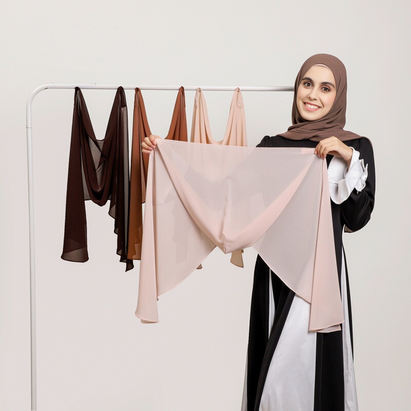 High-Quality Built-In Magnetic Buckle Solid Color Pearl Chiffon Multifunctional Hooded Long Scarf Lightweight Skin-Friendly Accessory Headscarf
