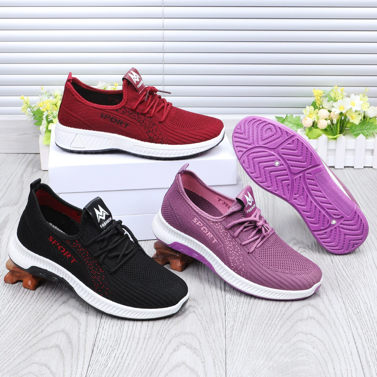 Новая летающая обувь женская сетка дышащая мама обувь модная повседневная обувь мягкая подошва кроссовки для пожилых мужчин и женщин обувь